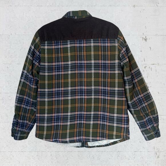 Field & Stream Men’s M Sherpa Lined Green Plaid Corduroy Flannel Shirt Jacket - Picture 5 of 12